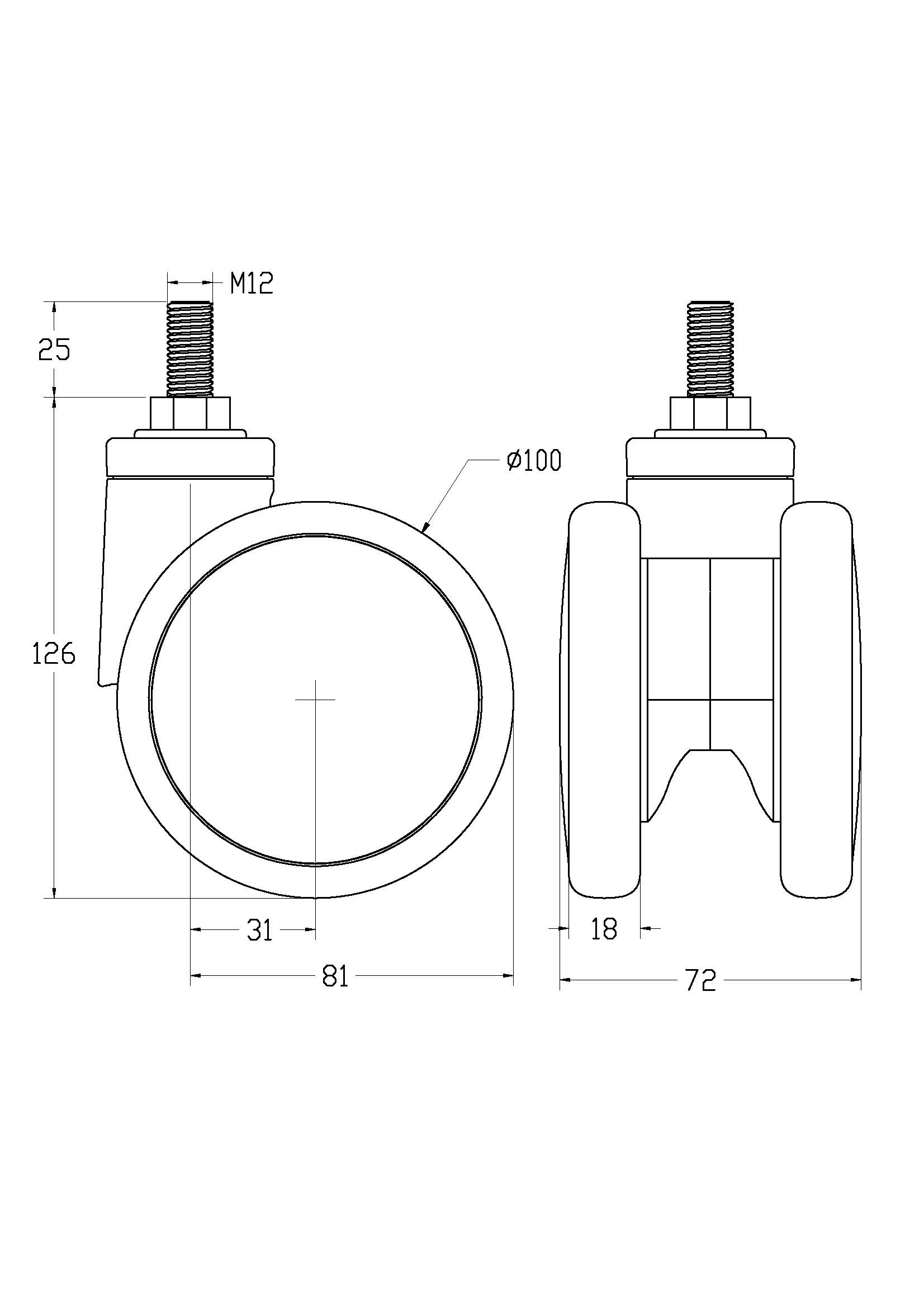 Rueda giratoria doble serie S-100B para cama de hospital